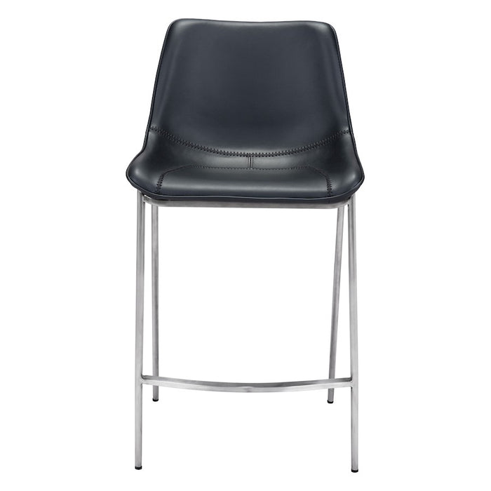 Zuo Modern Magnus Counter Stool Set of 2, Black/Silver