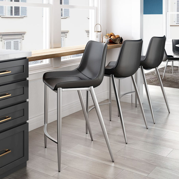 Zuo Modern Magnus Counter Stool Set of 2, Black/Silver