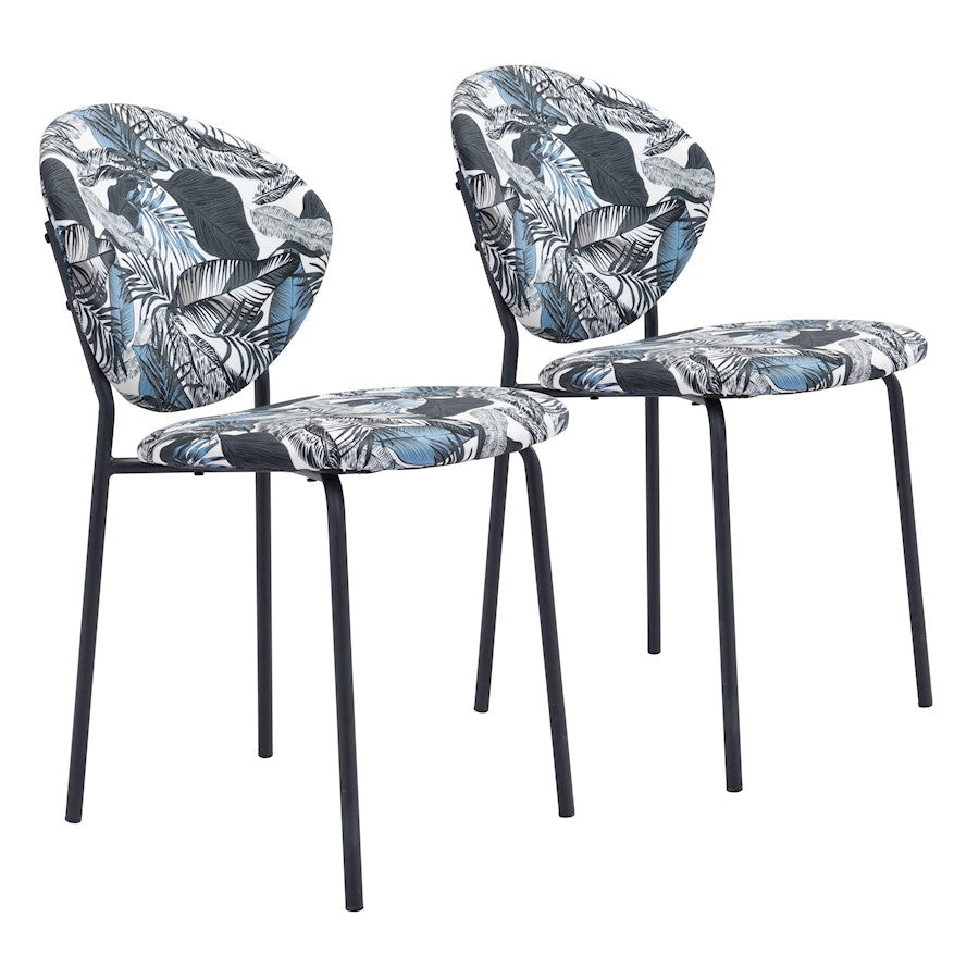 Zuo Modern Clyde Dining Chair Set of 2, Leaf Print/Black - 101522