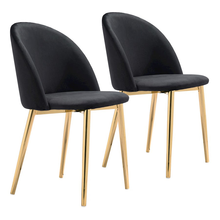 Zuo Modern Cozy Dining Chair Set of 2, Black/Gold - 101556