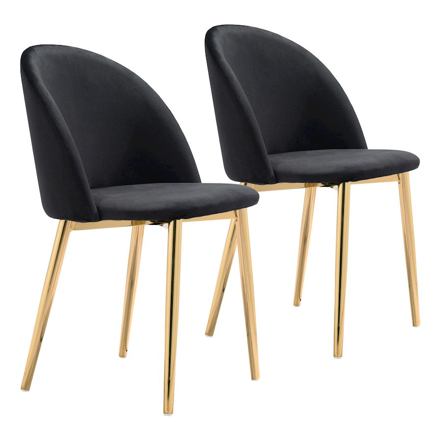 Zuo Modern Cozy Dining Chair Set of 2, Black/Gold - 101556