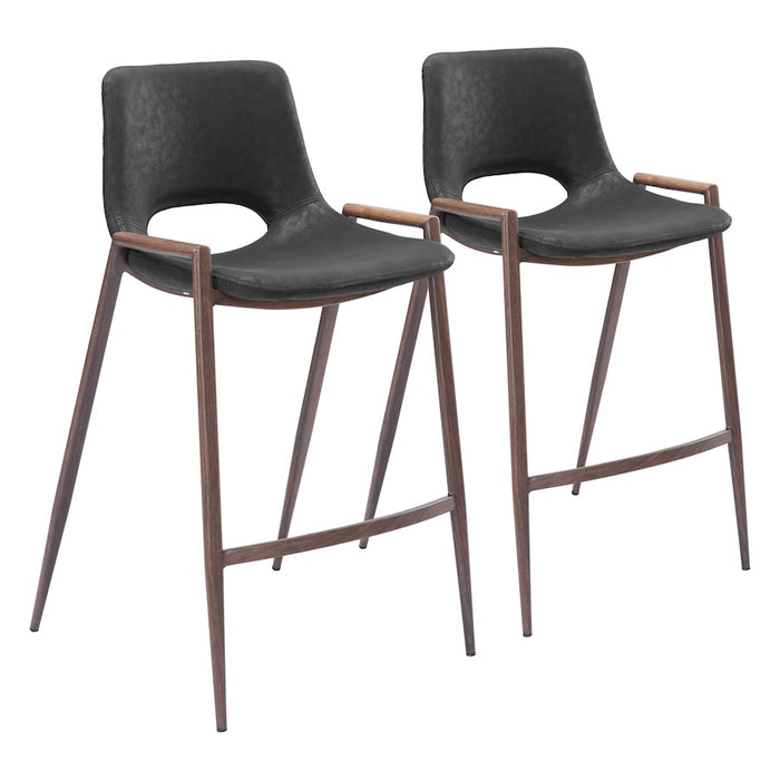 Zuo Modern Desi Counter Stool Set of 2, Black/Walnut - 101691