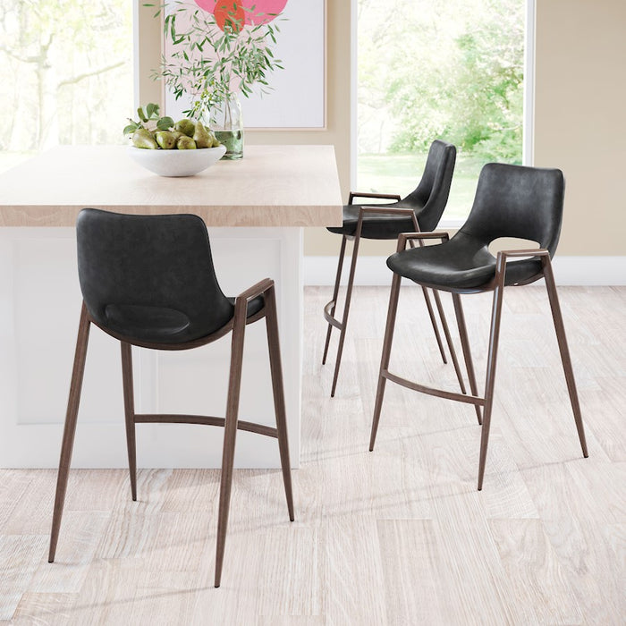 Zuo Modern Desi Counter Stool Set of 2, Black/Walnut