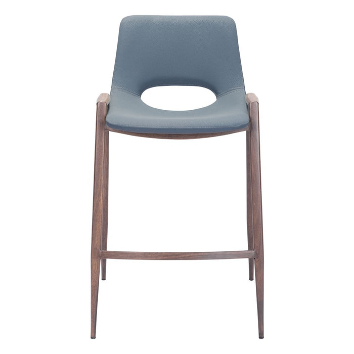 Zuo Modern Desi Counter Stool Set of 2, Azure Gray/Walnut