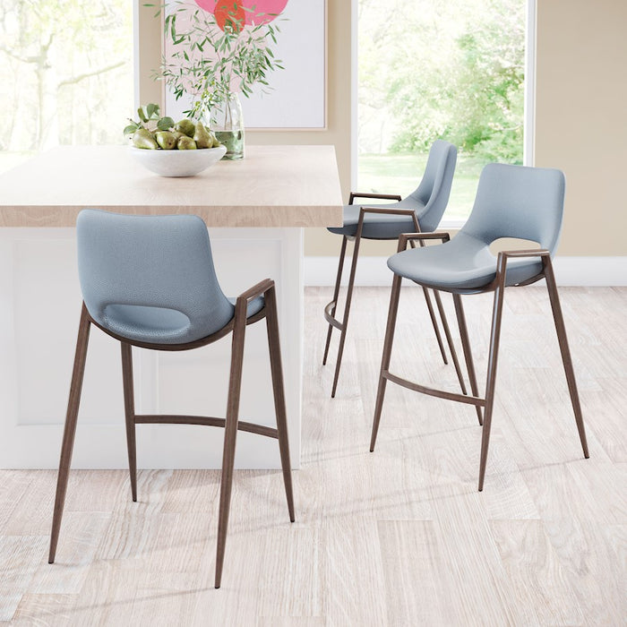 Zuo Modern Desi Counter Stool Set of 2, Azure Gray/Walnut