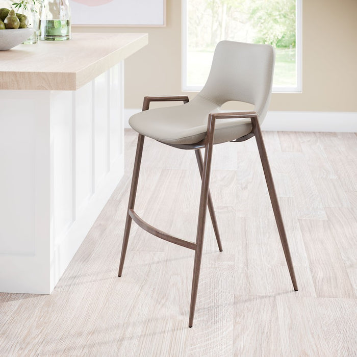 Zuo Modern Desi Counter Stool Set of 2, Beige/Walnut