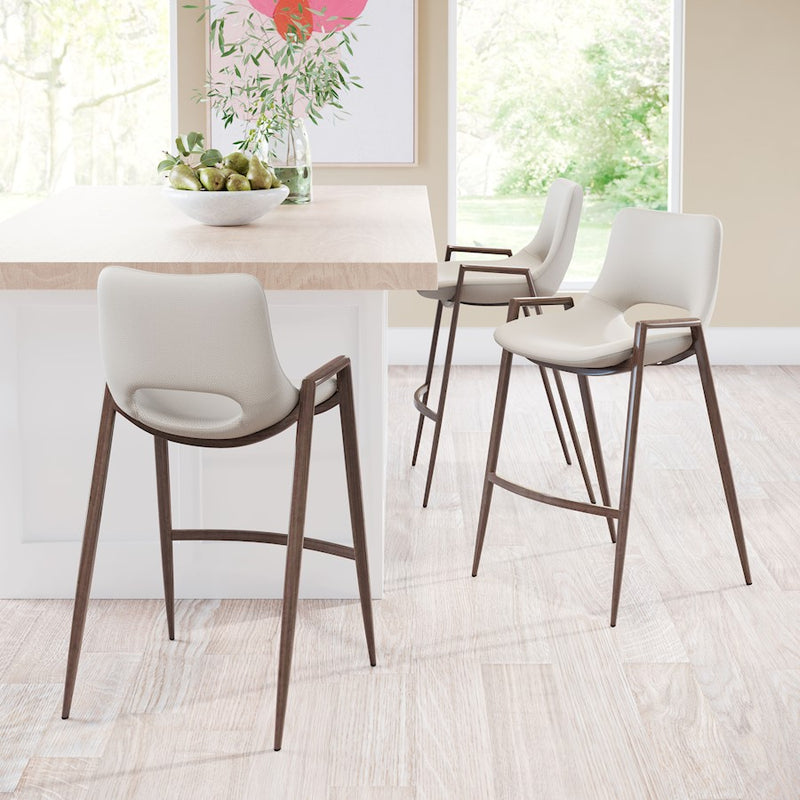 Zuo Modern Desi Counter Stool Set of 2, Beige/Walnut
