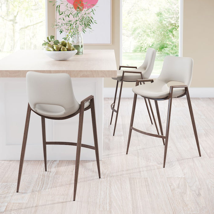 Zuo Modern Desi Counter Stool Set of 2, Beige/Walnut