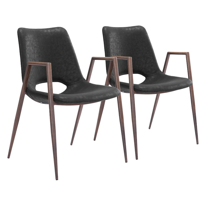Zuo Modern Desi Dining Chair Set of 2, Black/Walnut - 101694