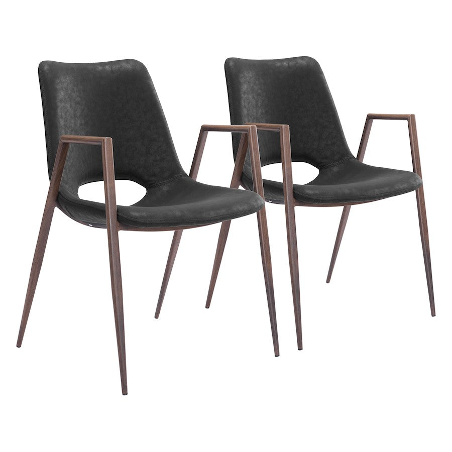 Zuo Modern Desi Dining Chair Set of 2, Black/Walnut - 101694