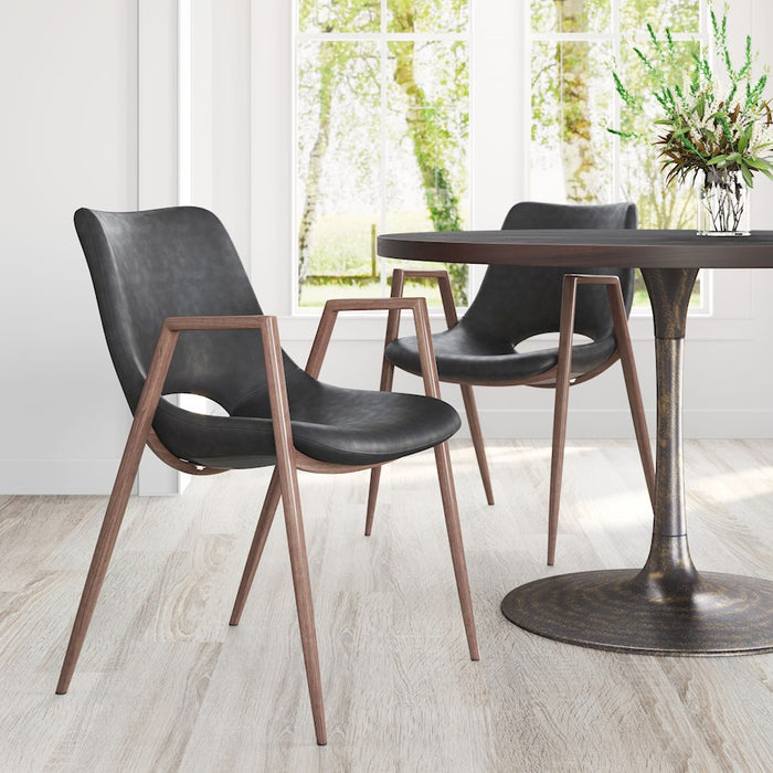 Zuo Modern Desi Dining Chair Set of 2, Black/Walnut