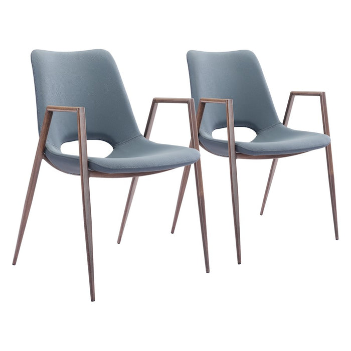 Zuo Modern Desi Dining Chair Set of 2, Azure Gray/Walnut - 101695