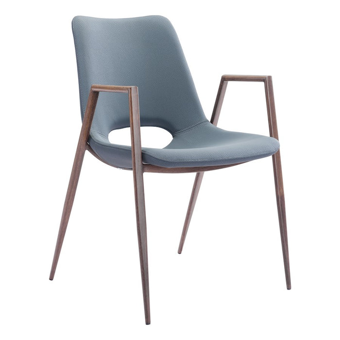 Zuo Modern Desi Dining Chair Set of 2, Azure Gray/Walnut