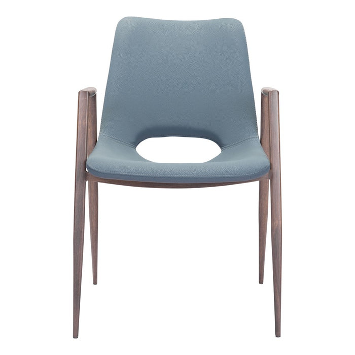 Zuo Modern Desi Dining Chair Set of 2, Azure Gray/Walnut