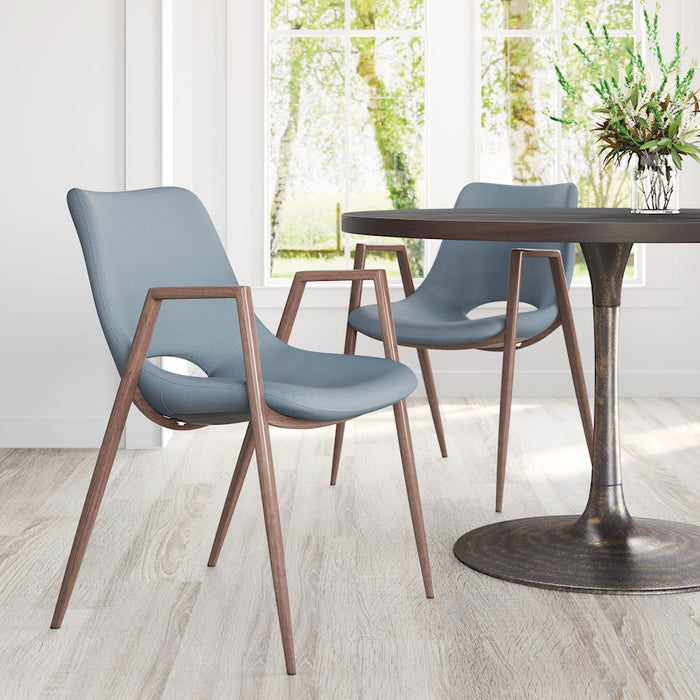 Zuo Modern Desi Dining Chair Set of 2, Azure Gray/Walnut
