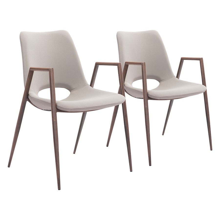 Zuo Modern Desi Dining Chair Set of 2, Beige/Walnut - 101696