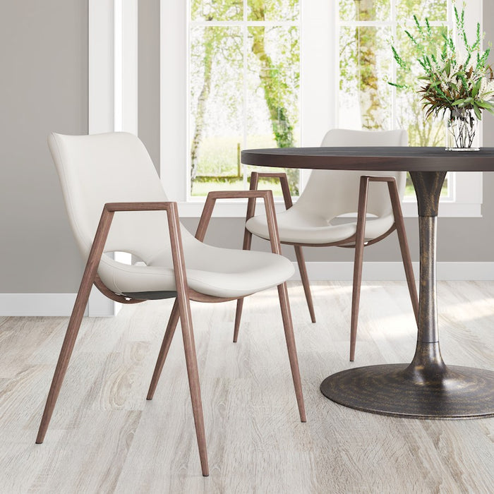 Zuo Modern Desi Dining Chair Set of 2, Beige/Walnut