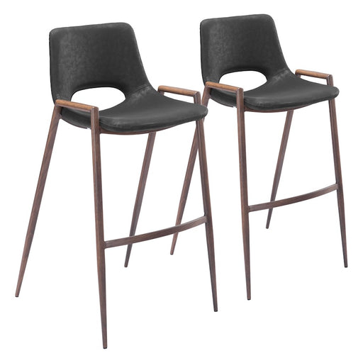 Zuo Modern Desi BarStool Set of 2, Black/Walnut - 101697