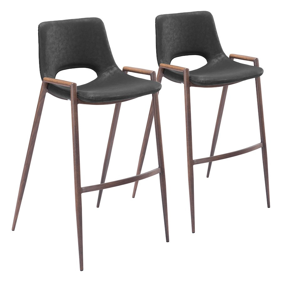 Zuo Modern Desi BarStool Set of 2, Black/Walnut - 101697