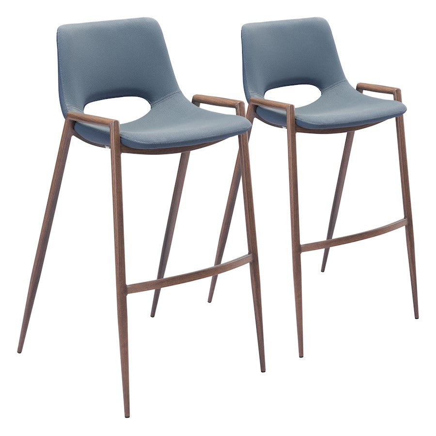 Zuo Modern Desi BarStool Set of 2, Azure Gray/Walnut - 101698
