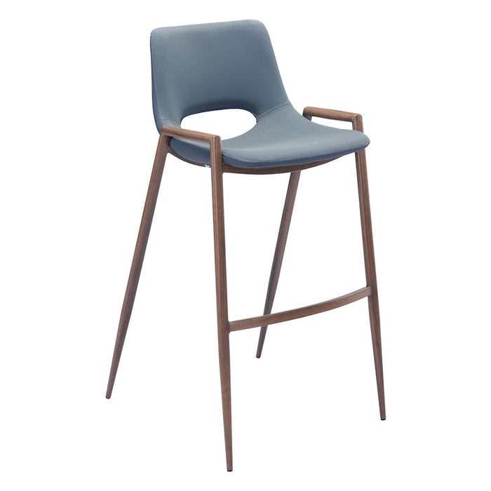 Zuo Modern Desi BarStool Set of 2, Azure Gray/Walnut
