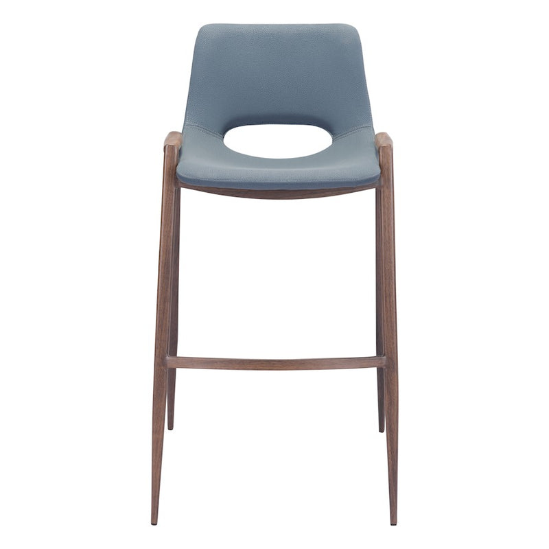 Zuo Modern Desi BarStool Set of 2, Azure Gray/Walnut