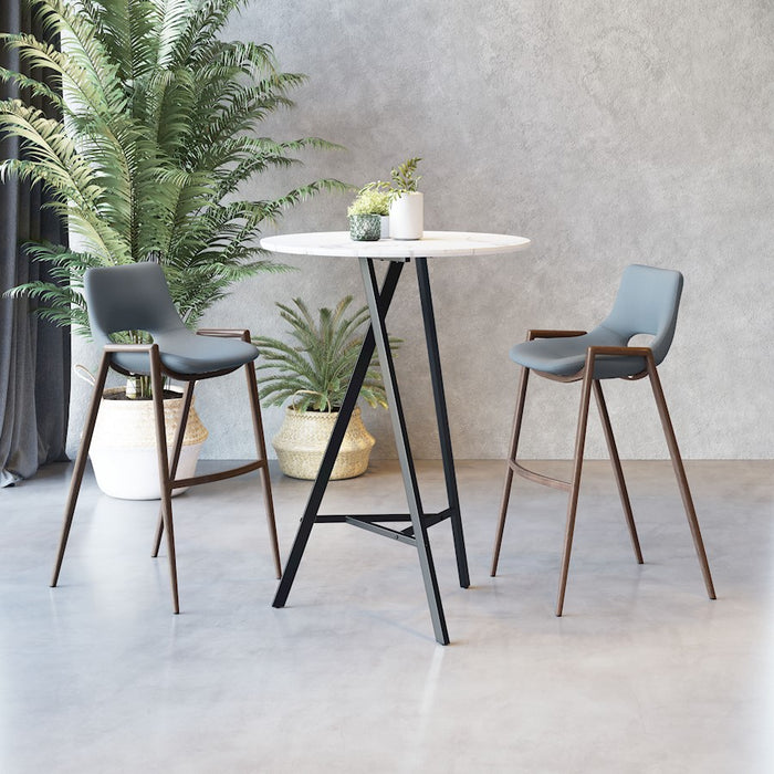 Zuo Modern Desi BarStool Set of 2, Azure Gray/Walnut