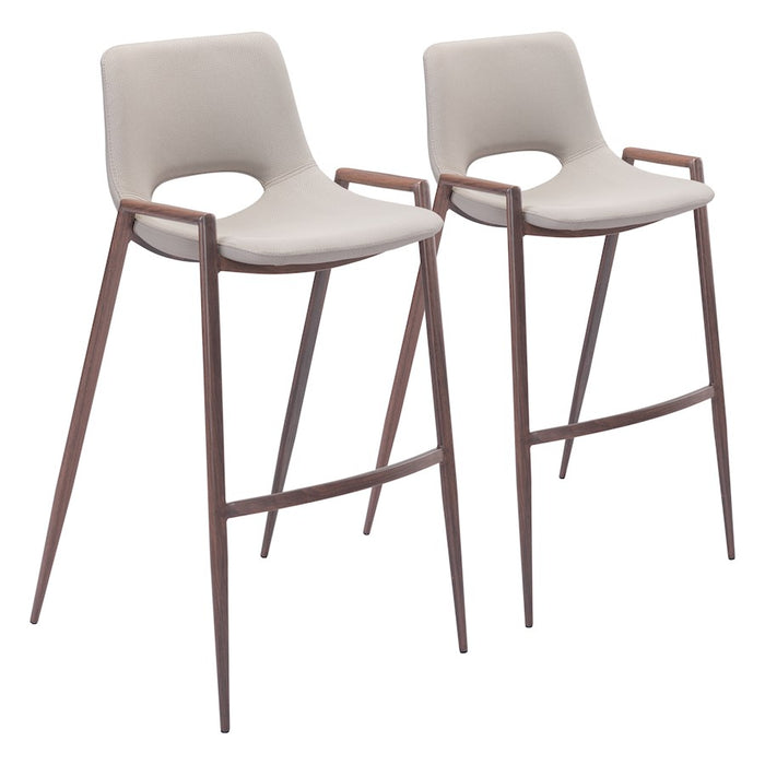 Zuo Modern Desi BarStool Set of 2, Beige/Walnut - 101699