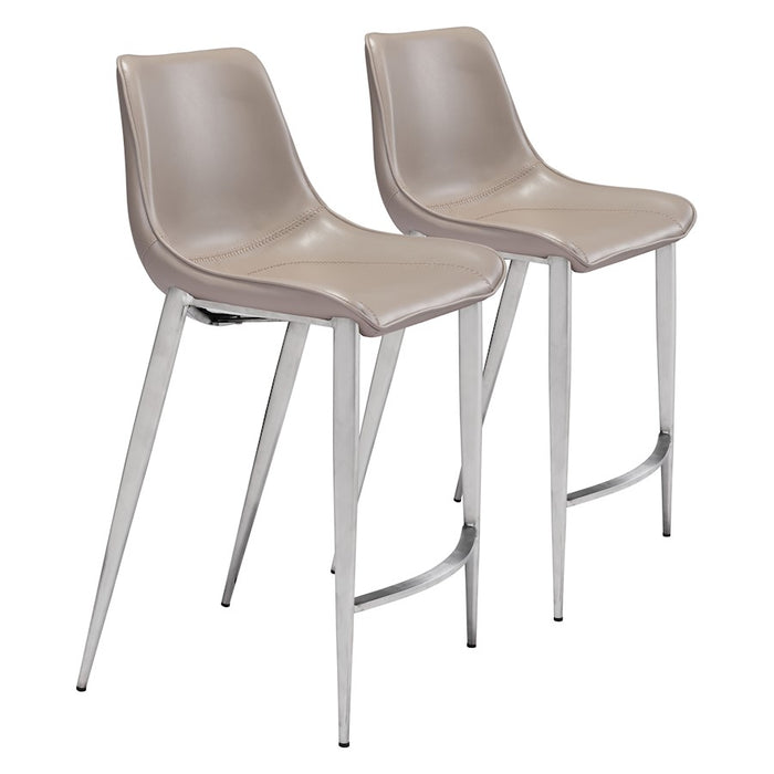 Zuo Modern Magnus Counter Stool Set of 2, Brown/Silver - 102028