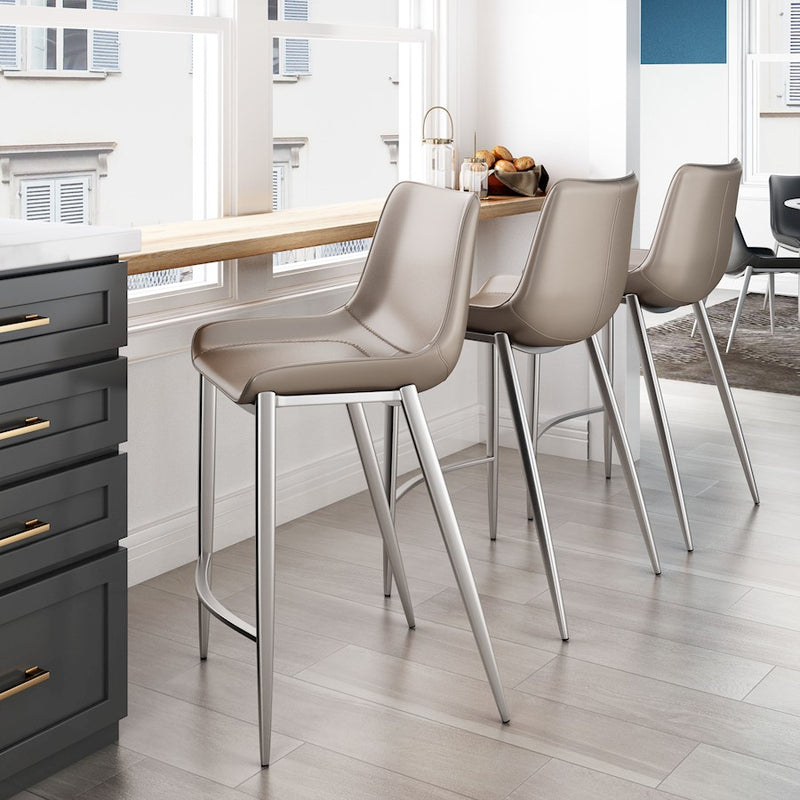 Zuo Modern Magnus Counter Stool Set of 2, Brown/Silver