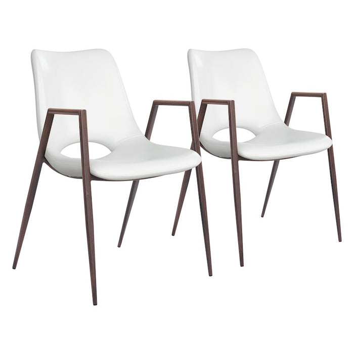 Zuo Modern Desi Dining Chair Set of 2, White/Walnut - 109068