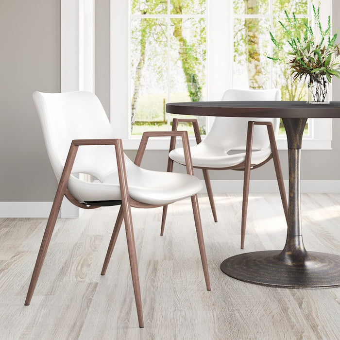 Zuo Modern Desi Dining Chair Set of 2, White/Walnut