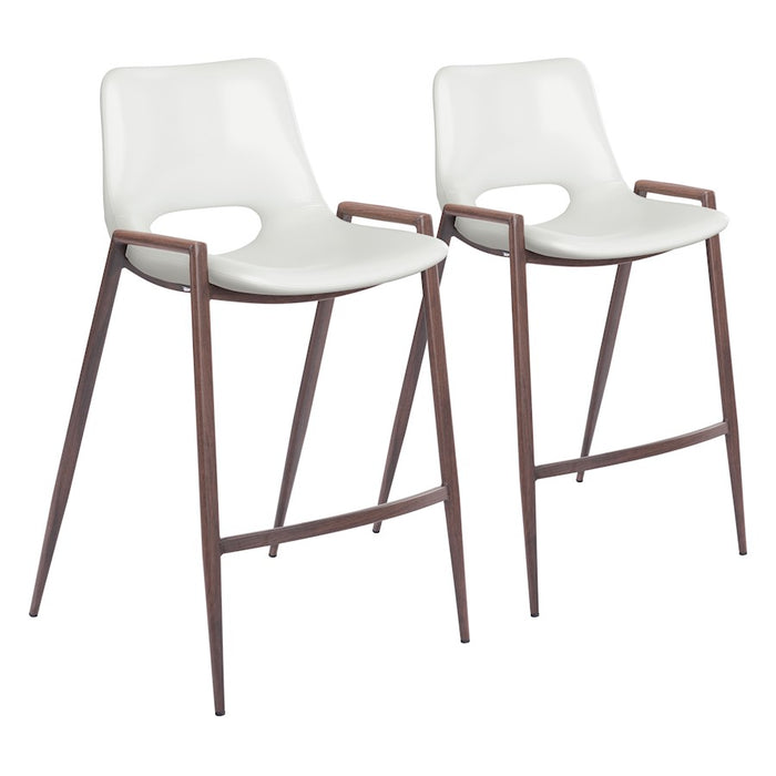 Zuo Modern Desi Counter Stool Set of 2, White/Walnut - 109069