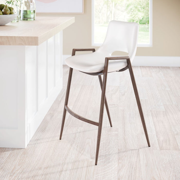 Zuo Modern Desi Counter Stool Set of 2, White/Walnut