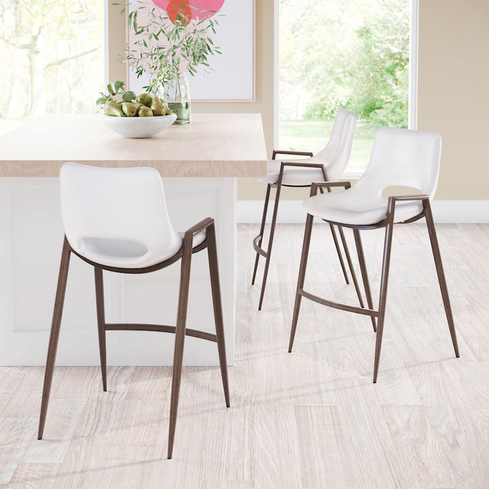 Zuo Modern Desi Counter Stool Set of 2, White/Walnut
