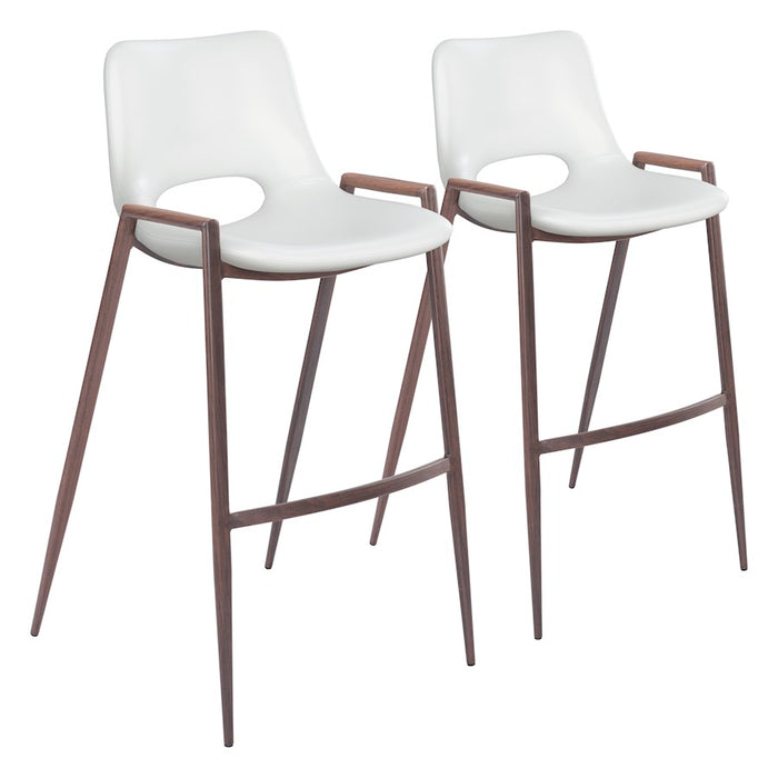 Zuo Modern Desi BarStool Set of 2, White/Walnut - 109070