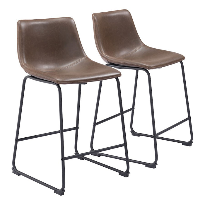 Zuo Modern Smart Counter Stool Set of 2, Vintage Espresso - 109323