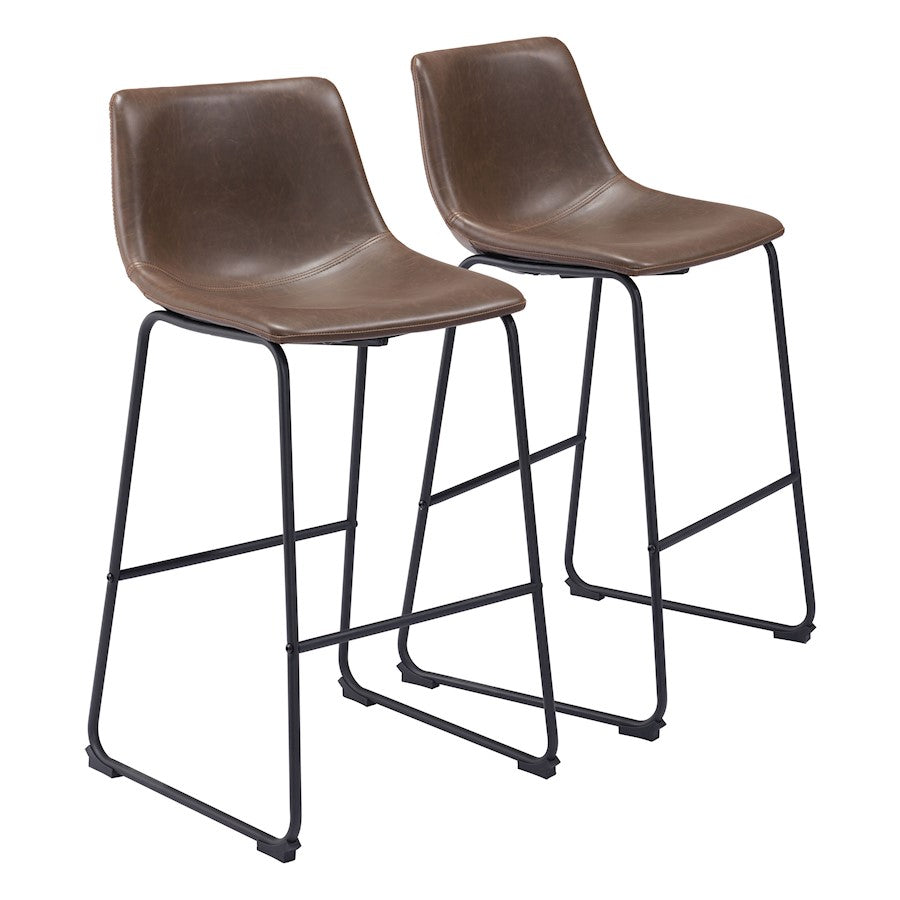 Zuo Modern Smart BarStool Set of 2, Vintage Espresso - 109326