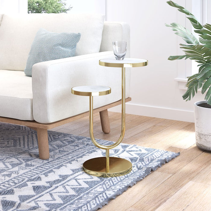 Zuo Modern Marc Side Table, White/Gold