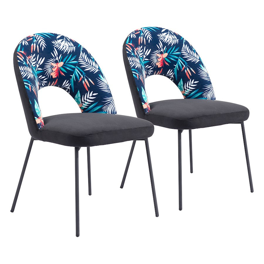 Zuo Modern Merion Dining Chair Set of 2, Multicolor Print/Black - 109366