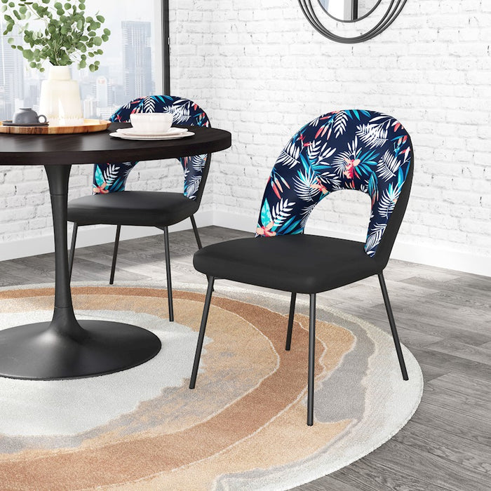 Zuo Modern Merion Dining Chair Set of 2, Multicolor Print/Black