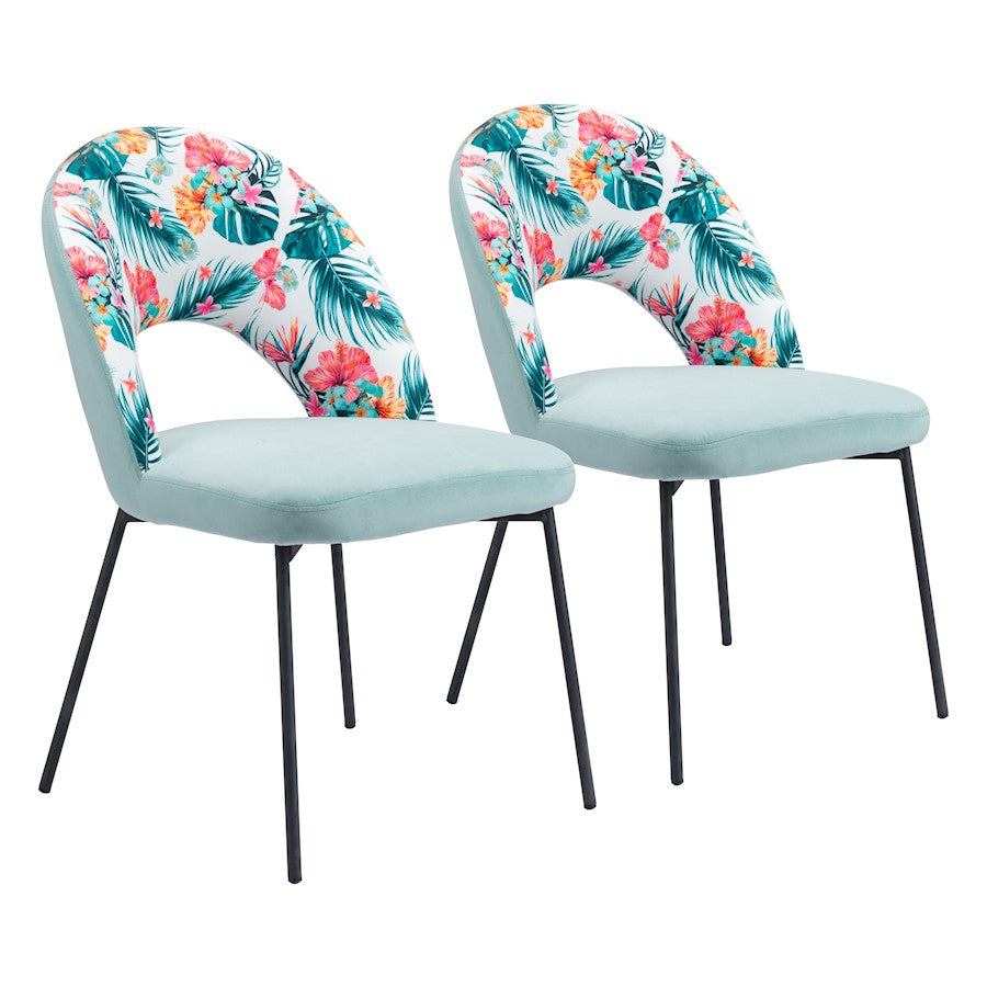 Zuo Modern Bethpage Dining Chair Set of 2, Multicolor Print/Green - 109367