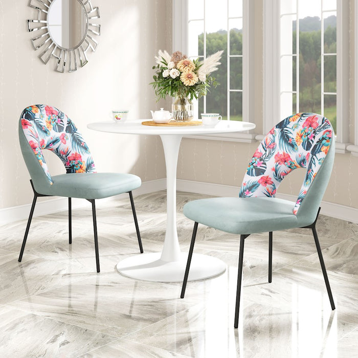 Zuo Modern Bethpage Dining Chair Set of 2, Multicolor Print/Green