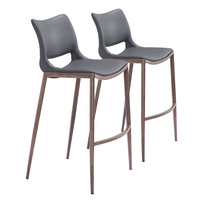 Zuo Modern Ace BarStool Set of 2, Dark Gray/Walnut - 109389