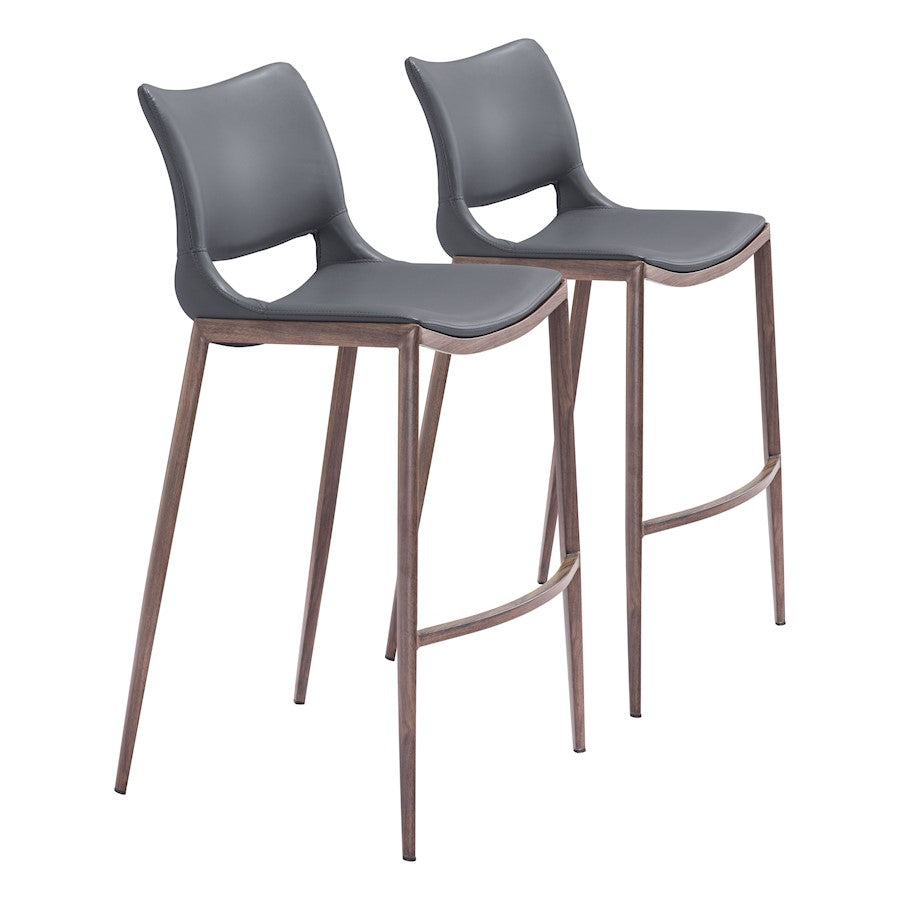 Zuo Modern Ace BarStool Set of 2, Dark Gray/Walnut - 109389