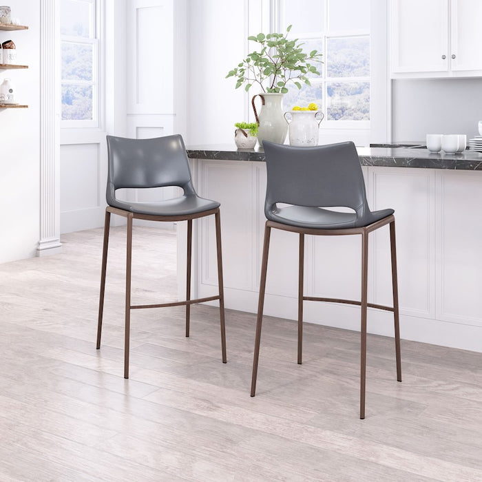Zuo Modern Ace BarStool Set of 2, Dark Gray/Walnut