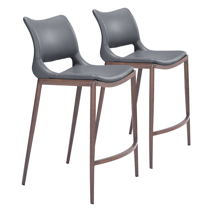 Zuo Modern Ace Counter Stool Set of 2, Dark Gray/Walnut - 109390