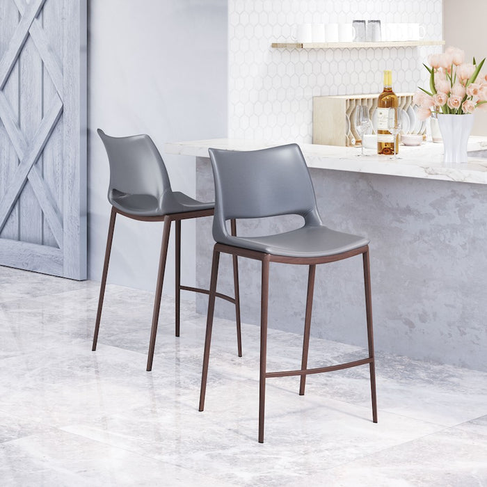Zuo Modern Ace Counter Stool Set of 2, Dark Gray/Walnut
