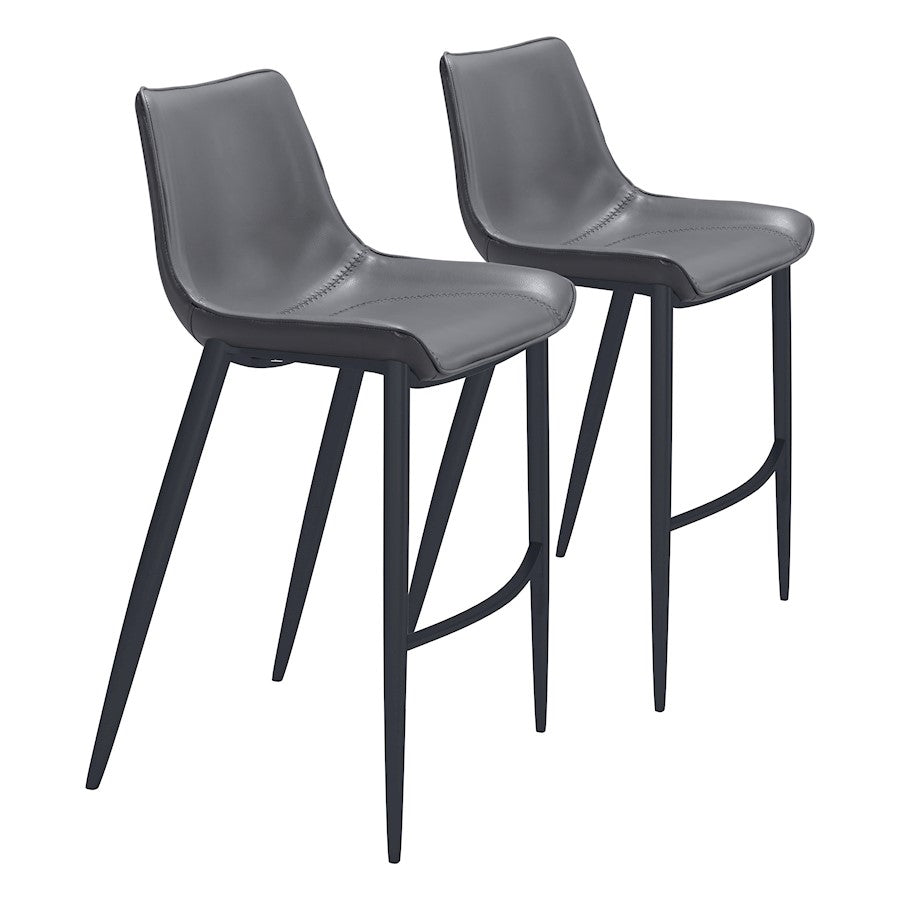 Zuo Modern Magnus BarStool Set of 2, Dark Gray/Black - 109391