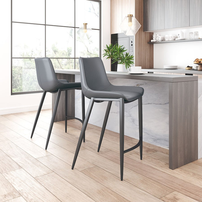 Zuo Modern Magnus BarStool Set of 2, Dark Gray/Black